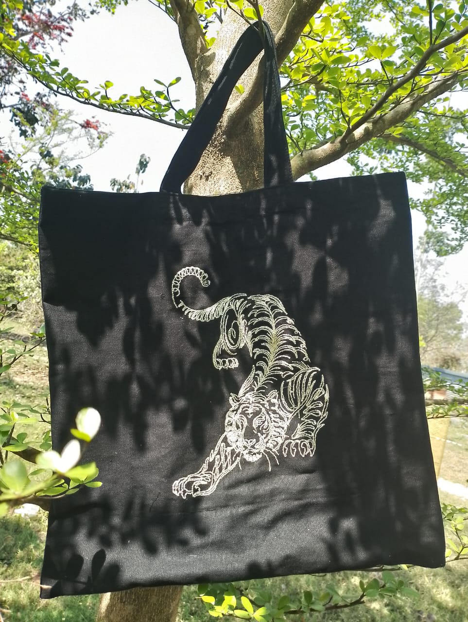 Tiger Embroidery Tote Bag